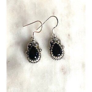 NEW Black Onyx and Beaded Sterling Silver Dangle Earrings